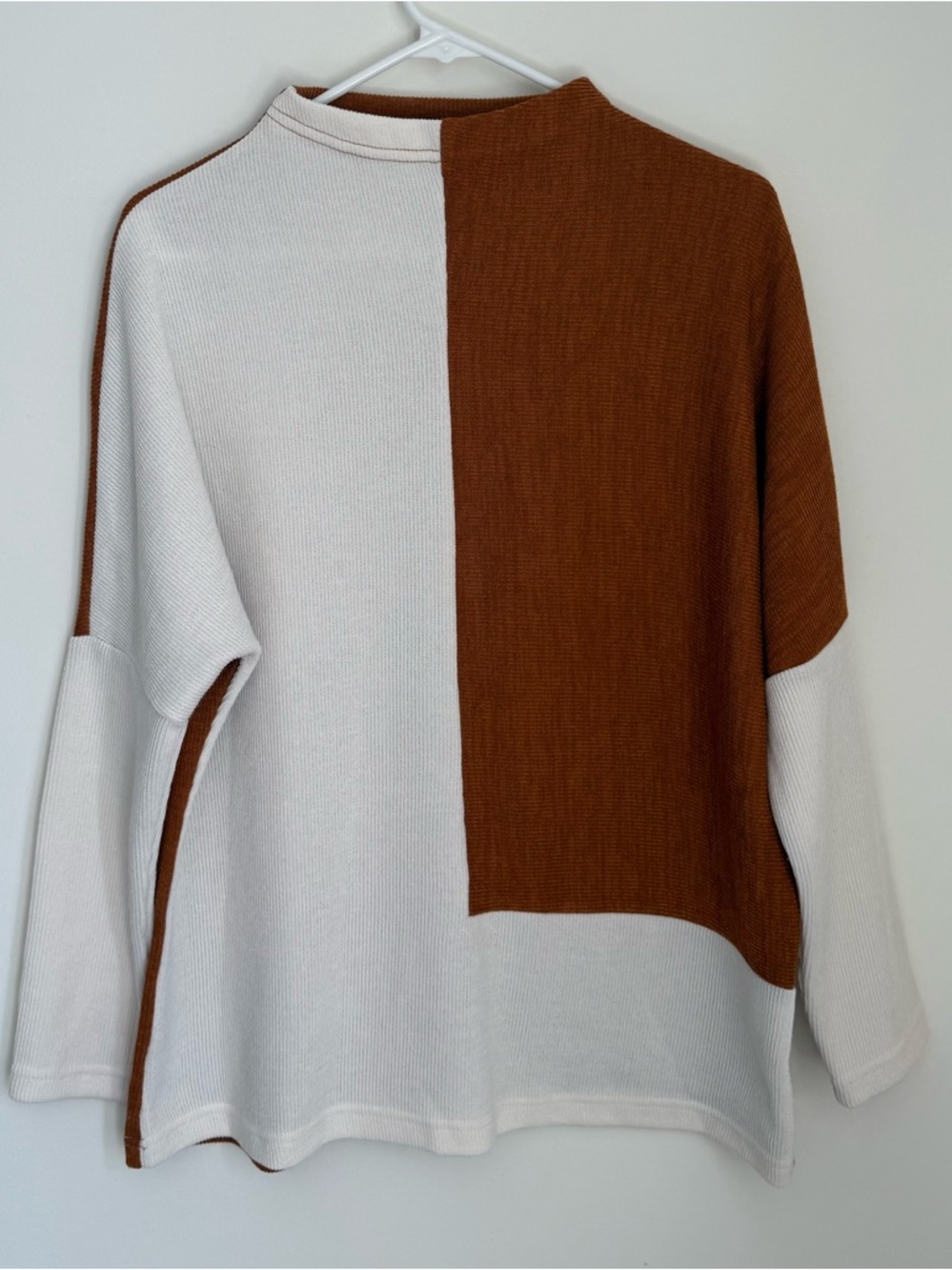 Oversized Rust & Cream Colorblock Crewneck Sweater